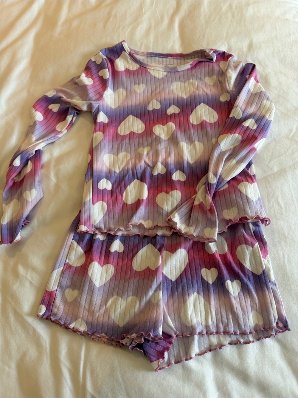 Tahari Girls Purple and Pink Heart Ribbed Pajama Set